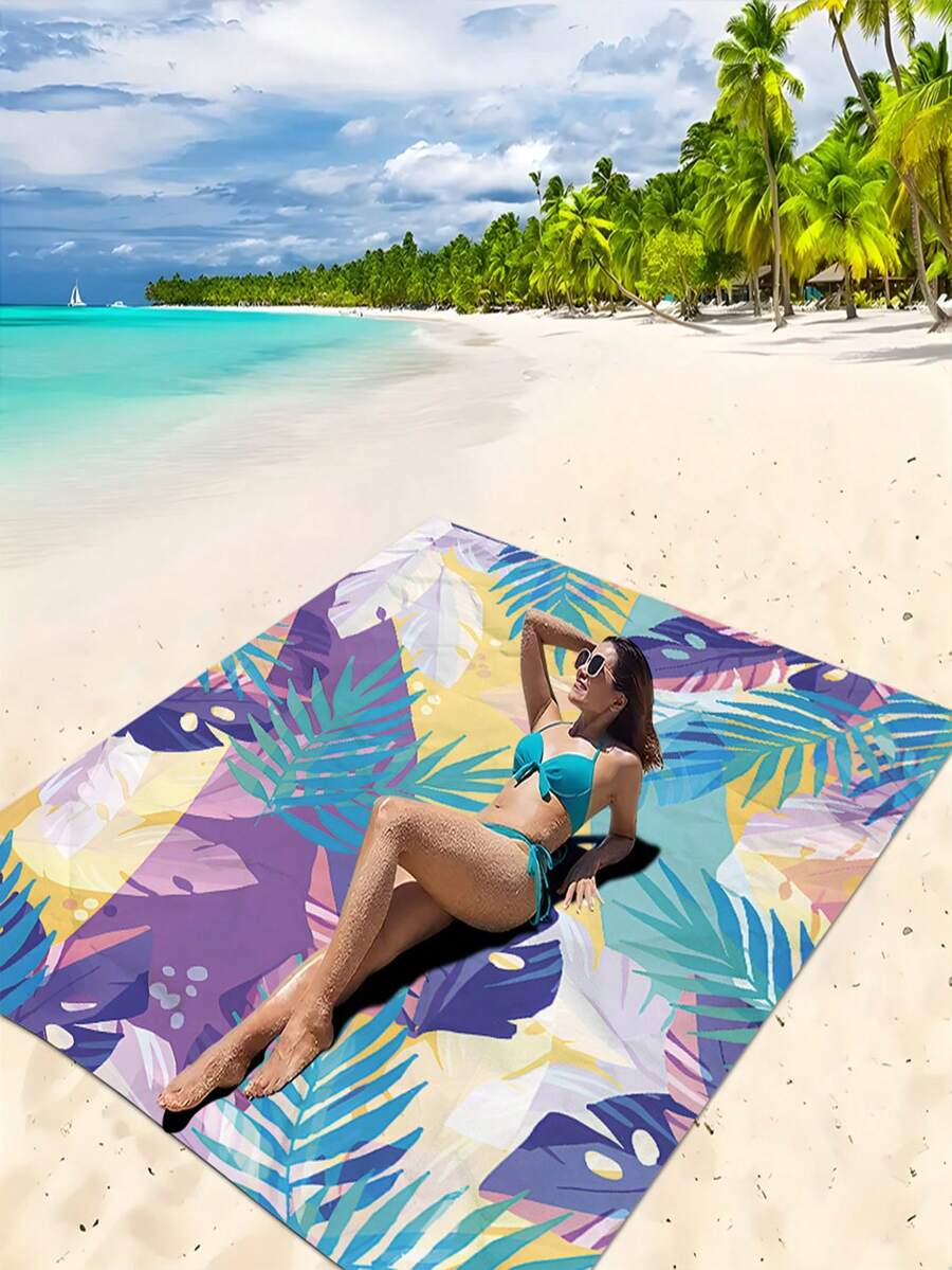 1pc Outdoor Waterproof Large Beach Mat, Picnic Blanket, Camping Mat - Perfectly Suited For The Beach, Festivals, Picnics, Travel And Camping - Multicolor - View 1