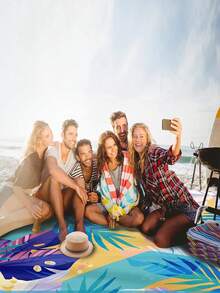 1pc Outdoor Waterproof Large Beach Mat, Picnic Blanket, Camping Mat - Perfectly Suited For The Beach, Festivals, Picnics, Travel And Camping - Multicolor - View 7