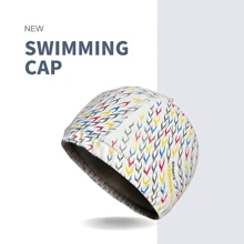 1pc White Pu Swimming Cap With Sporty Print, Soft And Comfortable, Unisex Sports Equipment, Beach Essentials, Beach Accessories, Pool Float