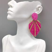 1 đôi Quá quắt Đúng mốt Raffia & Hình dạng Hoa tai , Hoàn hảo Đối với phụ nữ Đến Mặc bờ biển Kỳ nghỉ - bông tai lá cọ - Xem 8
