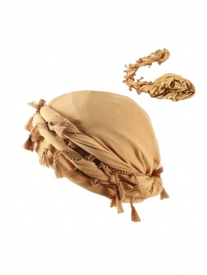 Unisex Vintage Tassel Headband Twisted Knotted Turban Hat, Protective Hat With Twist Tail For Ladies Halloween