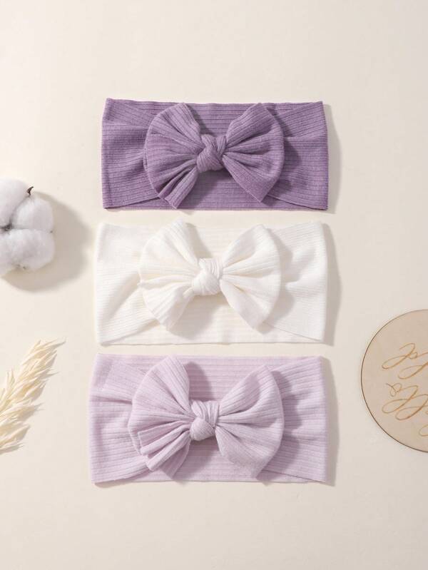 Set de 3 diademas de nudo ancho de unicolor, bandas elásticas para el cabello de unicolor y a rayas, tocado para niños, ideal para el Día de San Valentín