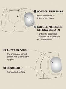 1 pieza Pantalones cortos moldeadores de cintura alta sin costuras para mujer, ropa interior moldeadora con control del abdomen, pantalones cortos ajustados, entrenador de cintura, almohadillas para glúteos, pantalones moldeadores - Negro - Ver 6