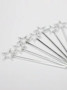 12 Uds. Cetro De Estrella Inspirado En Princesa/accesorios De Cosplay De Varita De Hada, Regalo De Cumpleaños Para Niñas De Guardería Para Actividades De Fiesta Y Vacaciones - Plateado - Ver 3