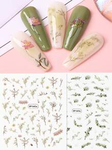 2pcs Green Flower Leaf Bouquet Nail Stickers And Decals,Romantic Floral Design Elegant Self Adhesive Nail Art Sliders Decoration Gifts For Women DIY