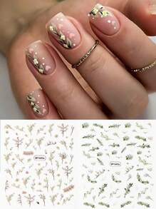 2pcs Green Flower Leaf Bouquet Nail Stickers And Decals,Romantic Floral Design Elegant Self Adhesive Nail Art Sliders Decoration Gifts For Women DIY