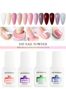 22件套美甲浸粉套装，含3支指甲色卡棒，12种裸色、棕色、粉色浸粉液体套装，含底油/亮油激活剂、刷子收纳盒，适用于法式亮片美甲，适合美甲沙龙、家庭和专业人士使用。 - 彩色 - 查看 8