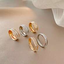 1pc High-End Stainless Steel Cz Inlaid Full Stars Single/Double Row Diamond Ring, Fashionable And Non-Fading, Suitable For Couples, All Seasons