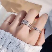 1pc High-End Stainless Steel Cz Inlaid Full Stars Single/Double Row Diamond Ring, Fashionable And Non-Fading, Suitable For Couples, All Seasons