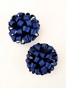2pcs/Pack Navy Blue Pom Pom Flower Hair Clips For Kids