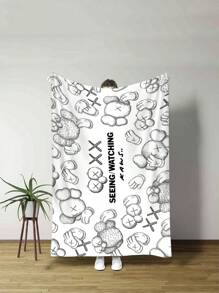 1 pièce Serviette de plage surdimensionnée respirante à motif bande dessinée noir et blanc, serviette enveloppante, serviette de bain douce et légère à séchage rapide, serviette très absorbante pour les voyages d'été, les vacances, la décoration de salle de bain, les essentiels de plage