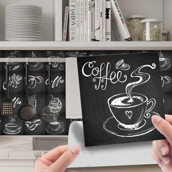 24pcs Vintage Chalkboard Style Ceramic Tile Stickers, Self-Adhesive Waterproof Removable Wall Decals, For Kitchen, Bathroom, Bedroom, Home Decor, Stickers, Wall Decal, Vinyl Decal For Home Decorations, Spring Decoration Items Refresh Your Home, Rama Decoration Stickers Gifts Birthday Graduation