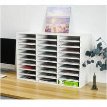Wood File Sorter Archaize Color Mail Center Magazine Holder Paper Storage Cabinet Classroom Keepers Mailbox For Home & Office,27 Slots - White - View 5