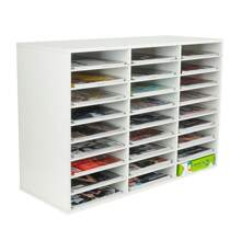Wood File Sorter Archaize Color Mail Center Magazine Holder Paper Storage Cabinet Classroom Keepers Mailbox For Home & Office,27 Slots - White - View 1