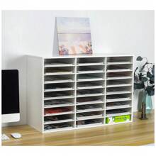 Wood File Sorter Archaize Color Mail Center Magazine Holder Paper Storage Cabinet Classroom Keepers Mailbox For Home & Office,27 Slots - White - View 4