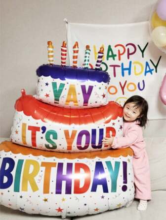 1pc New Arrival Three-Layer Cake Aluminum Foil Balloon For Birthday Party Decoration, With Colorful Candle Design, Back To School Valentine Day