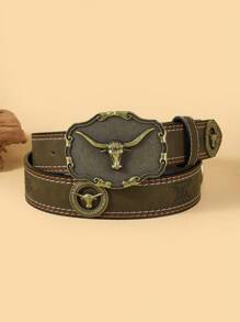 1 件女時尚休閒壓花皮帶帶車邊線西部牛仔風格合金配件高端產品 - 彩色 - 查看 8