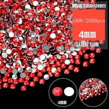 1000/2000/3000 Pcs/Bag 4mm Red Resin Rhinestones Flatback Round Beads Gems,Non Hotfix Rhinestones For Tumblers, Bottles, Clothes, Shoes, DIY Crafts Supplies,Valentine's Day Decoration