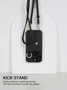 1pc Wallet Style Phone Case With Lanyard, Crossbody Leather Phone Holder, Shockproof Compatible With IPhone 17, 17 Air, 16e, 15, 14, 13, 12, 11 Pro Max, 14, 15 Plus, Galaxy S21, S22, S23, S24, S25 Plus Ultra, Pixel 5A, 5G, 6, 7, 8 Pro - Black - View 11