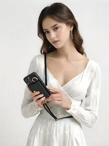 1pc Wallet Style Phone Case With Lanyard, Crossbody Leather Phone Holder, Shockproof Compatible With IPhone 17, 17 Air, 16e, 15, 14, 13, 12, 11 Pro Max, 14, 15 Plus, Galaxy S21, S22, S23, S24, S25 Plus Ultra, Pixel 5A, 5G, 6, 7, 8 Pro - Black - View 3