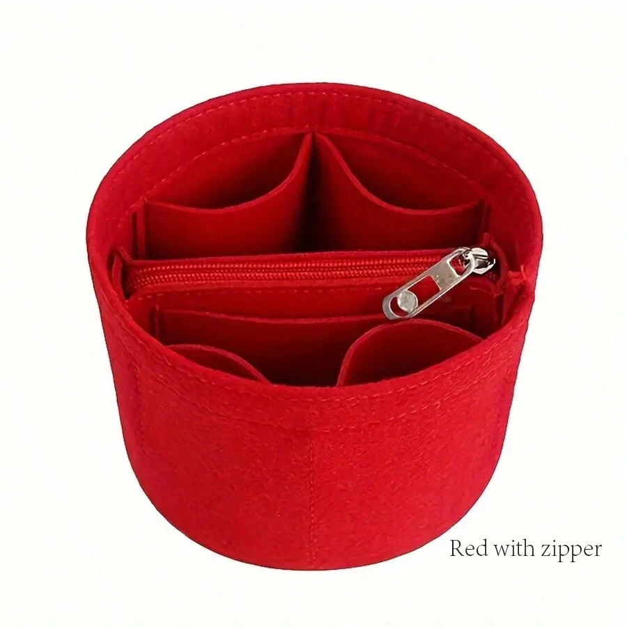 1只圓形毛毡里料包含分層格,簡單的女性旅行化妝包 - 紅色 - 查看 1