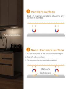 1入組led超薄感應式櫥櫃燈,三色調光櫥檯照明,磁吸usb可充電廚房夜燈,適用於衣櫃、書櫃、櫥櫃、階梯照明 - 黑色 - 查看 8