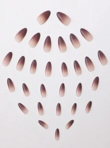 30片/套杏仁形极简美甲贴纸，裸色和棕色系，包含1个指甲锉和1个果冻凝胶美甲贴纸 - 棕色 - 查看 5