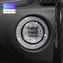 1pc No Hole Car Engine Start Stop Button Bling Ring Crystal Rhinestone Ignition Starter Decoration Circle For Car Interior