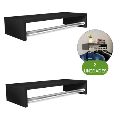 Kit 2 Cabideiros De Parede Suspenso Pendurar Roupas Cabides Closet Lavanderia Prateleira Mdf Mancebo Loja