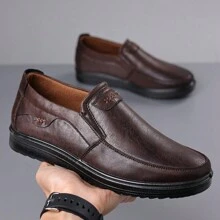 Men's Sports & Leisure Slip-On Flat Loafers, Business Casual Leather Shoes, Anti-Slip Breathable Formal Shoes - Chocolate Brown - View 3