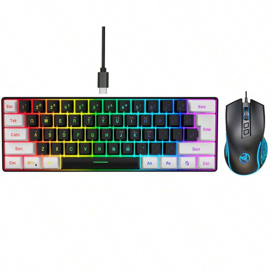 HXSJ HXSJ Wired Keyboard And Mouse Combo, 61 Keys Thin Film Keyboard