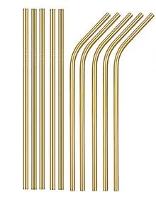 Conjunto De 10 Pajillas De Acero Inoxidable, Pajillas Reutilizables Y Portátiles Para Cocina, Bar, Bebidas, Té De Burbujas, Jugo - Dorado - Ver 4