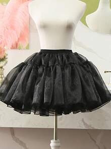 百搭水晶纱白色/黑色裙子衬裙，适合女士洛丽塔角色扮演日常使用，适合芭蕾舞裙/泡泡裙/百褶裙/衬裙，搭配外套或内衣，配饰女士秋装 - A - 查看 6