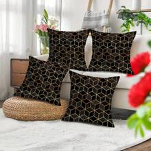 1pc Classic Geometric Gold Pattern Cushion Cover/Pillowcase Suitable For All Seasons (Without Filling) - Multicolor - View 6