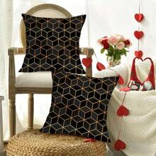 1pc Classic Geometric Gold Pattern Cushion Cover/Pillowcase Suitable For All Seasons (Without Filling) - Multicolor - View 7