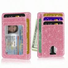 1 peça carteira minimalista fina e brilhante, carteira com bolso frontal, bolsa com bloqueio de RF para meninas, porta-cartões, carteira, porta-cartões de visita, porta-cartões de crédito, porta-cartões de identificação, porta-cartões para mulheres, mini carteira, carteira para cartões