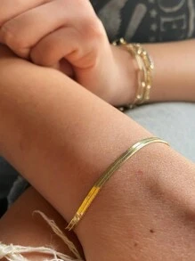 MECYLIFE 1 Stück Beliebtes Einfaches Edelstahl Messerketten Armband Mit Flachem Schlangenkette Für Frauen, Farbbeständigkeit - Armband - Übersicht 2