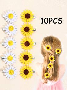10 Piezas Clips De Cabello De Girasol Para Niñas, Horquillas De Primavera Con Girasoles, Lindo Tocado Floral De Princesa Bebé, Accesorios Para El Cabello De Niños.