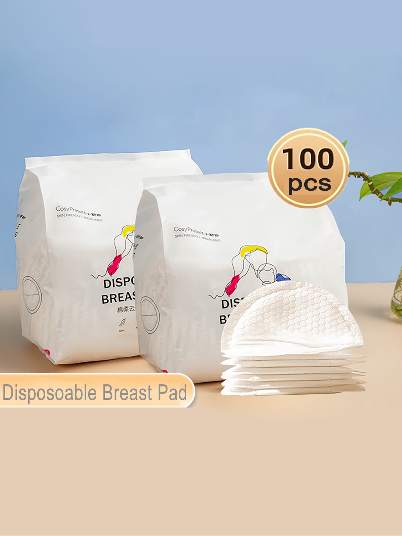 100pcs/Pack Ultra-Thin Disposable Breathable Nursing Pads For Postpartum And Breastfeeding Moms - White - View 1
