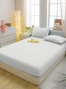 1pc Solid Color Brushed Fitted Sheet, White Bed Cover For Bedroom, Bedding