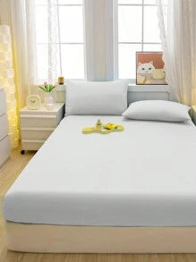 1pc Solid Color Brushed Fitted Sheet, White Bed Cover For Bedroom, Bedding