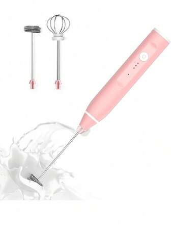 1 件 USB 充电奶泡机，手持式电动奶泡器，电池容量 600mAh，配有 2 个可更换不锈钢搅拌器，3 种速度设置，适用于咖啡、抹茶、拿铁、卡布奇诺、热巧克力