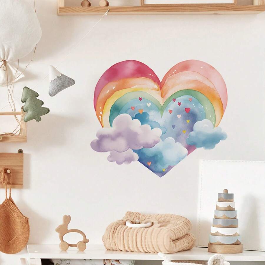 1 Miếng Hình trái tim Cầu vồng & Họa tiết Mây Giấy dán tường Đối với Trẻ em Phòng ngủ Hoặc Phòng Trang trí - Nhiều màu - Xem 1