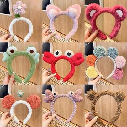 1个可爱洗脸发带，2024新款卡通毛绒发箍，多巴胺，发带，发圈，发饰，头饰
