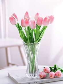Nhân tạo Hoa tu-líp Hoa Hoa uất kim hương Thân cây Da giả Cảm ứng thật Hoa tu-líp Đối với lễ Phục sinh Mùa Xuân Vòng hoa Sự sắp xếp hoa Trung tâm Lễ cưới Tắm em bé Đồ trang trí 13" Cao - Hồng - Xem 4