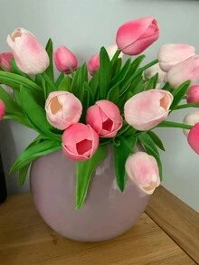 Nhân tạo Hoa tu-líp Hoa Hoa uất kim hương Thân cây Da giả Cảm ứng thật Hoa tu-líp Đối với lễ Phục sinh Mùa Xuân Vòng hoa Sự sắp xếp hoa Trung tâm Lễ cưới Tắm em bé Đồ trang trí 13" Cao - Hồng - Xem 7