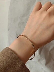 1pc Fashionable Simple Wave Design Open Bangle Bracelet, Suitable For Women Daily Wear, Festival, Party - Yellow Gold - View 3