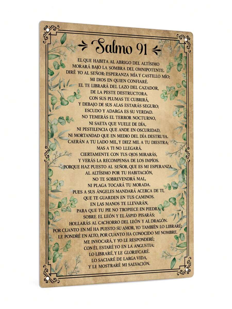 Putuo Decor 1 pezzo Insegna in metallo vintage spagnola, Salmo 91, decorazione murale per casa, living di stile country, dimensioni 20 x 30 cm, idea regalo - Multicolore - Visualizzare 1