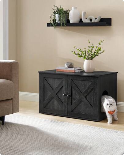 Feandrea Cat Litter Box Enclosure, Litter Box Furniture Hidden With Removable Divider, Indoor Cat House, End Table, 31.5 X 20.9 X 19.7 Inches,Chocolate Brown, Light Grey,  White,Ink Black