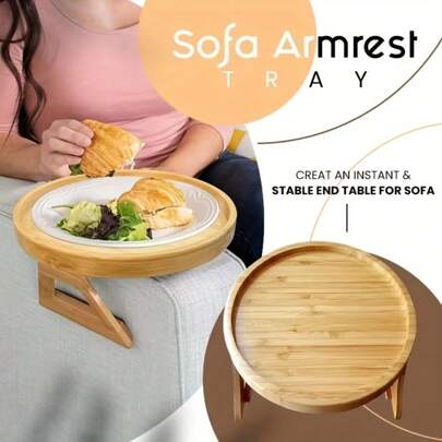 Abrazadera de mesa de reposabrazos de bandeja de madera hecha a mano, adecuada para mesas de bandeja de sofá, perfecta para espacios pequeños, se fija automáticamente a la superficie de la mesa, ¡un excelente regalo para familiares y amigos!